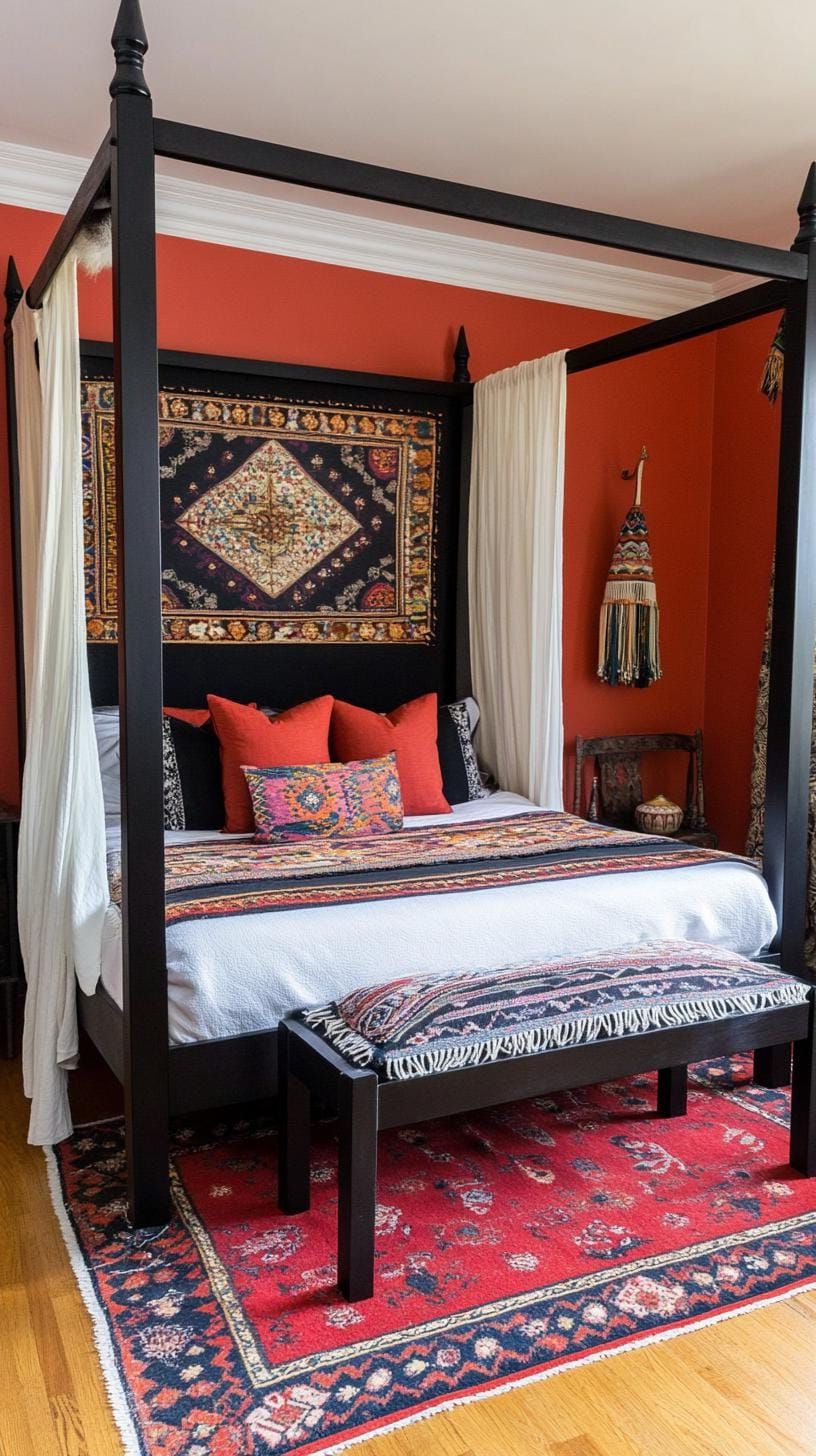 17. Dark Tapestries And Chiffon Draped Over A Four-Poster Bed - photo 3