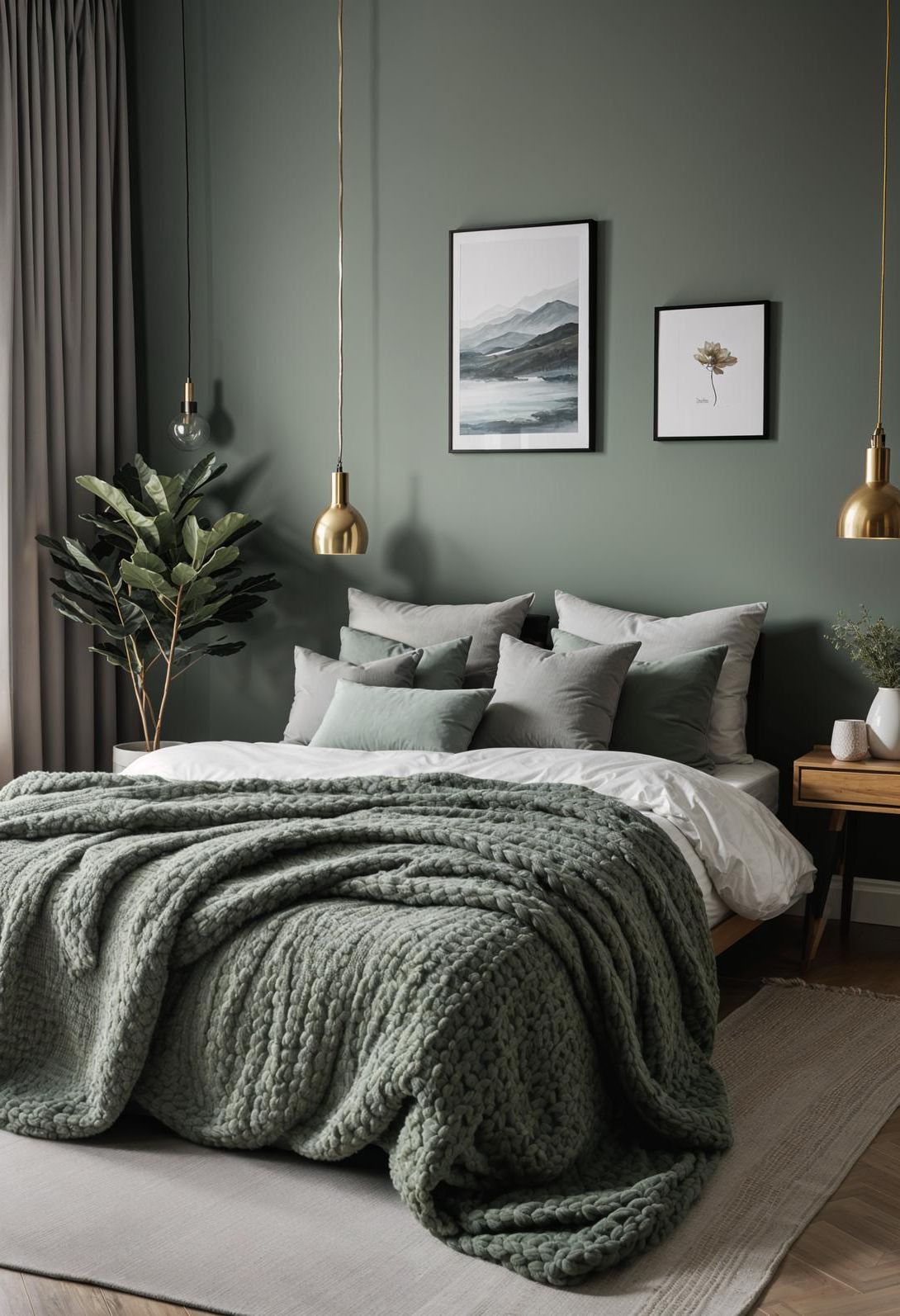 22. Sage Grey Bedroom with Cozy Knits
