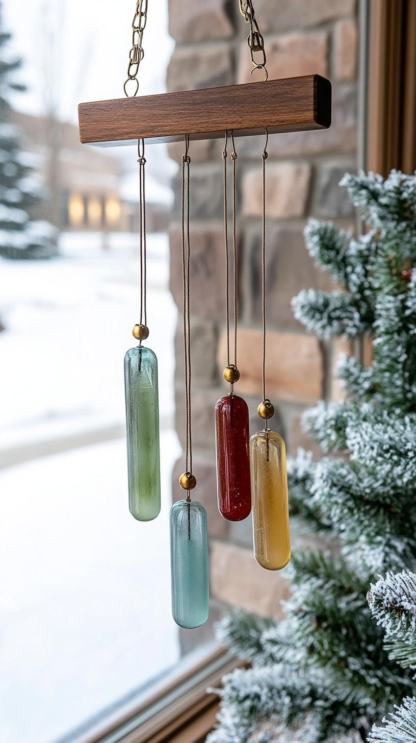 12. Frosted Glass Wind Chimes in Pine Tones - photo 3