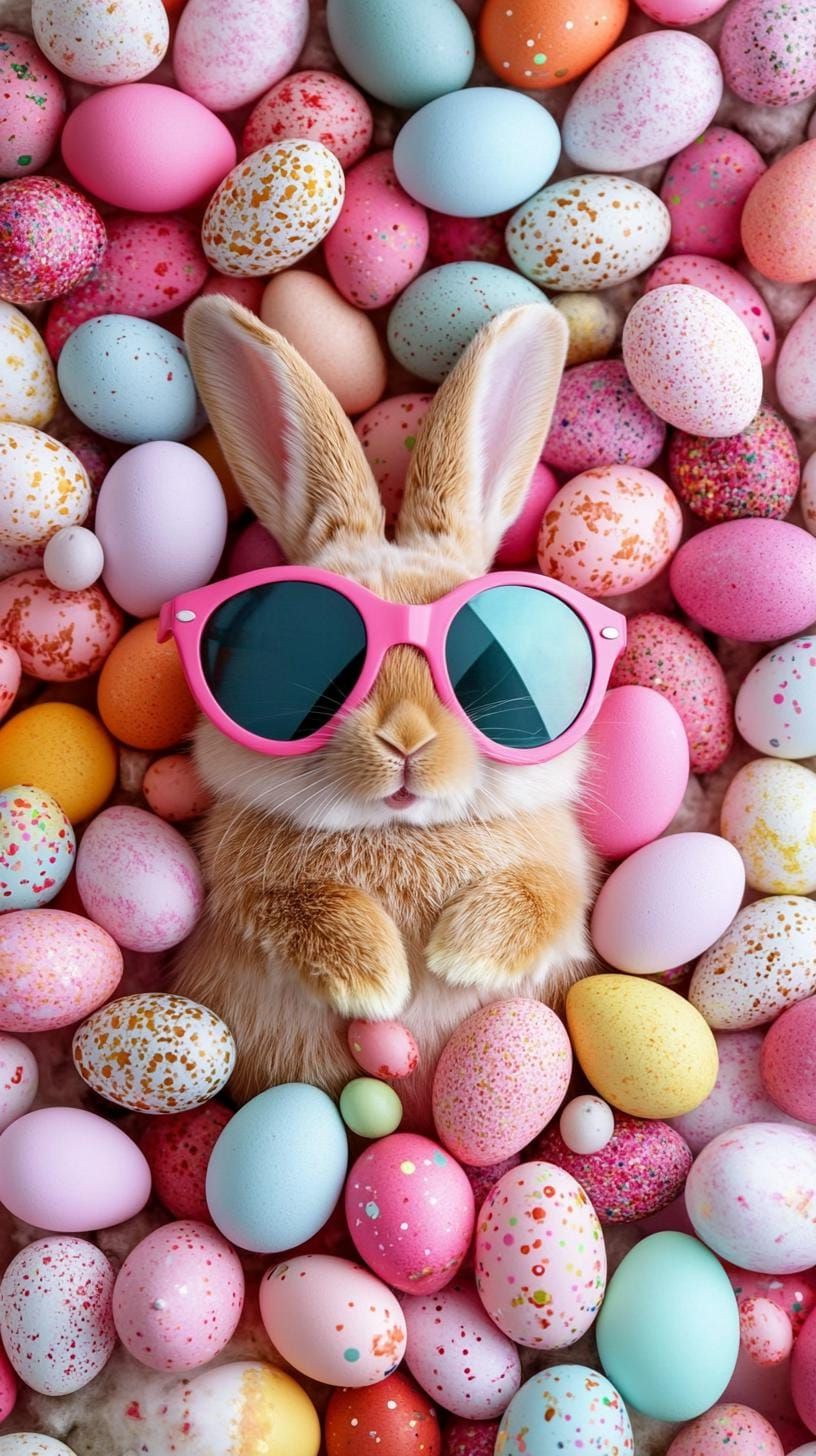 18. Sunglasses-Wearing Bunny On Easter Eggs - photo 2