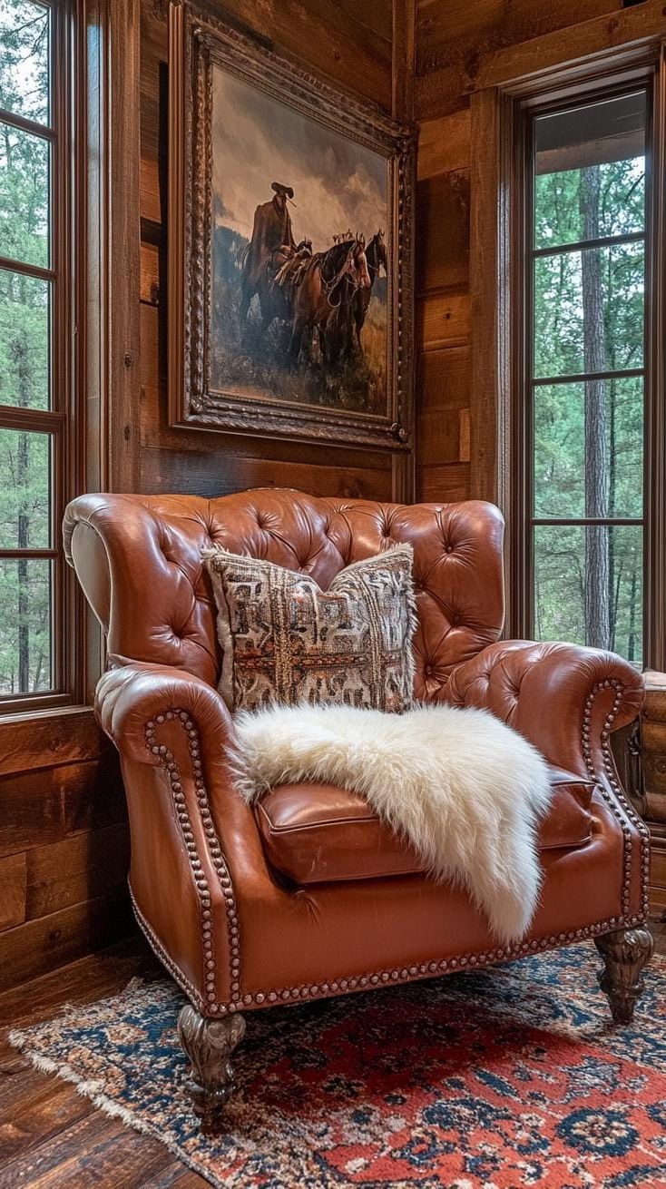 25. Reading Nook With Leather Armchair and Fur Throw