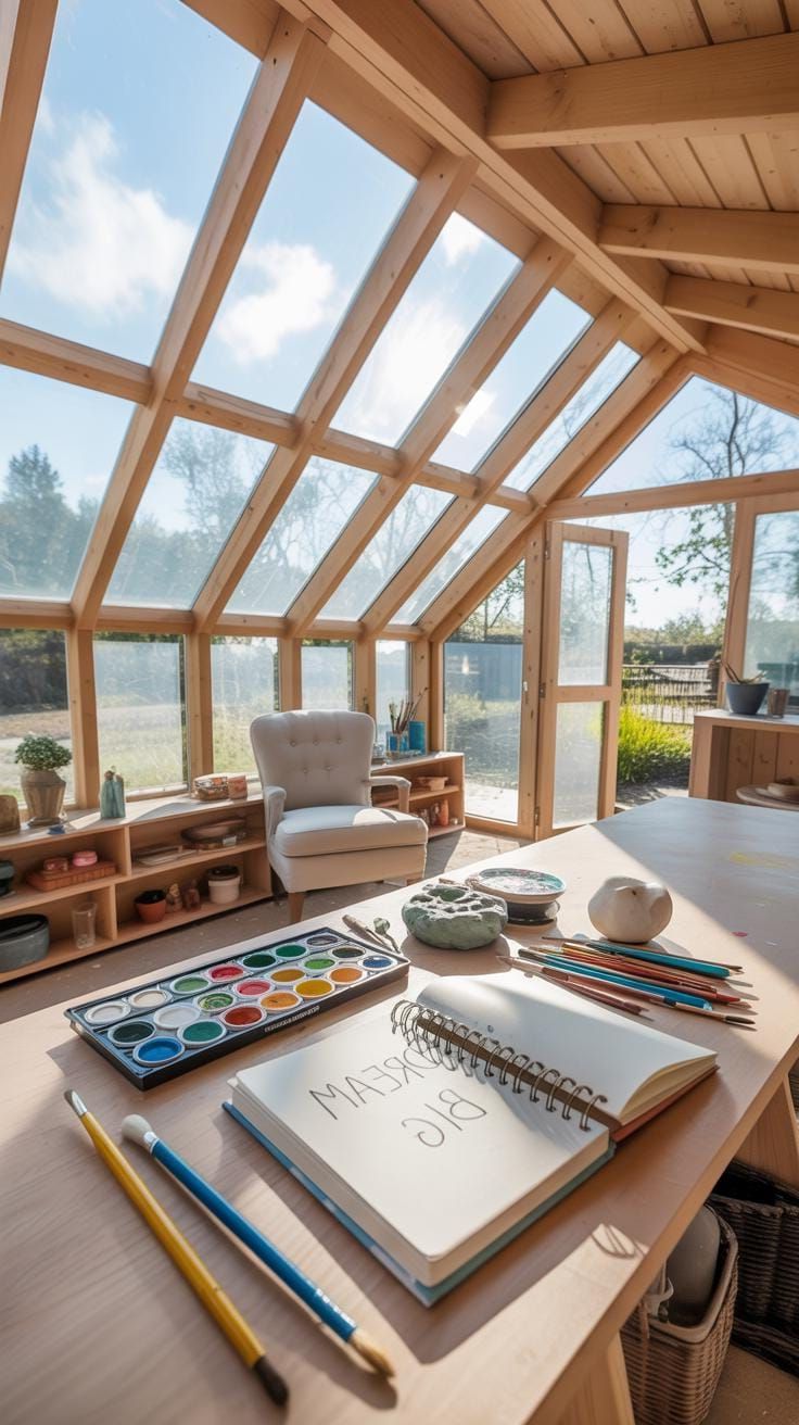 10. Wood Slat Ceiling Studio With Skylight