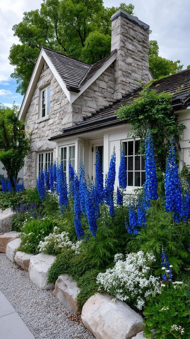 22. Delphiniums Rising Above Stone Garden Walls - photo 2