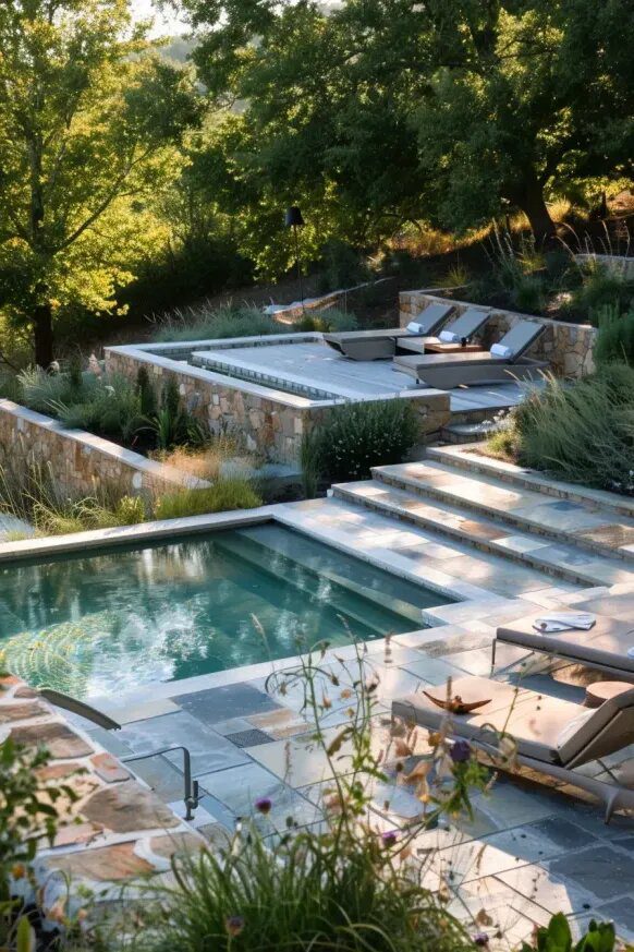 A Semi Inground Pool Built with Natural Stone