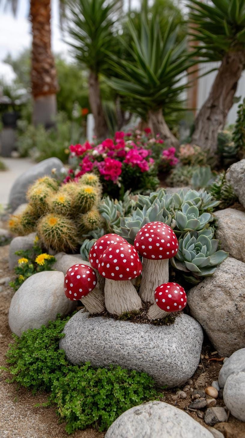 30. Whimsical Hand-Painted Mushroom Rock Art - photo 3