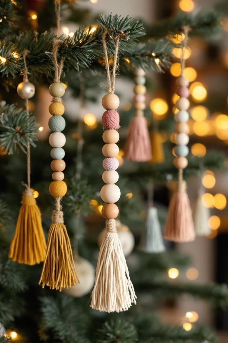 26. Boho Tree Ornaments with Beads and Tassels