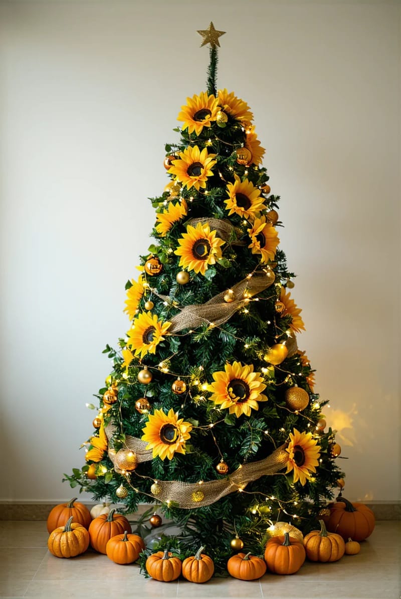1. Sunflower and Pumpkin Garland on a Classic Tree - photo 2