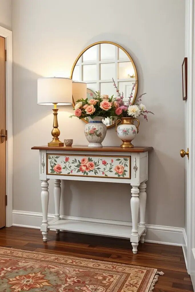 Colorful Painted Drawer Fronts and Legs for the Entryway