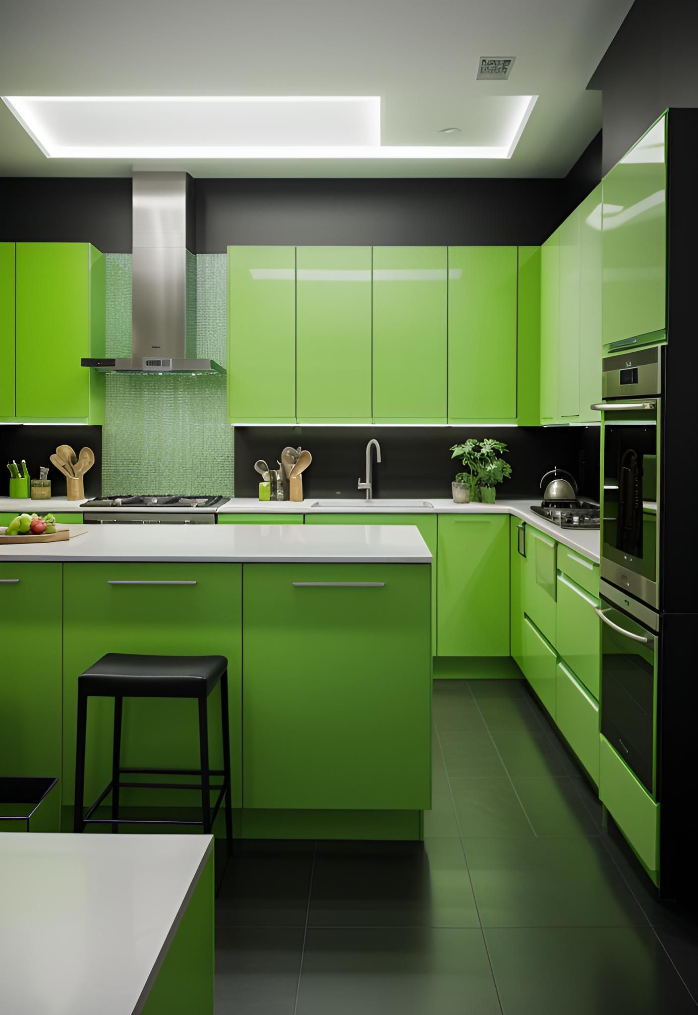 21. Neon Green Cabinets with Black Accents