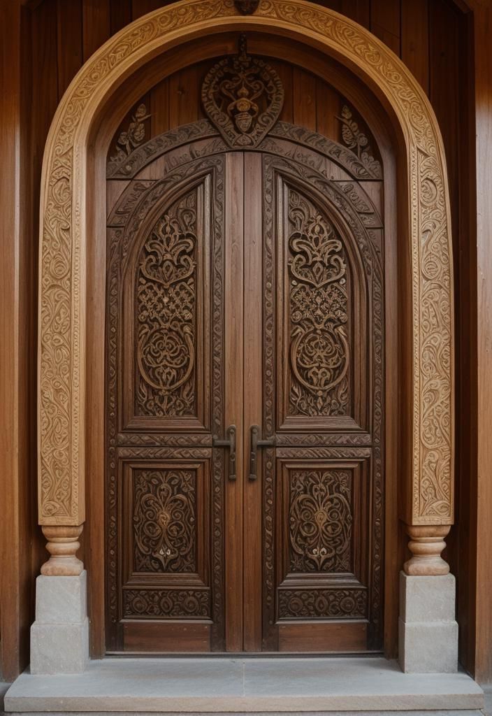 4. Folk-Inspired Hand-Carved Door