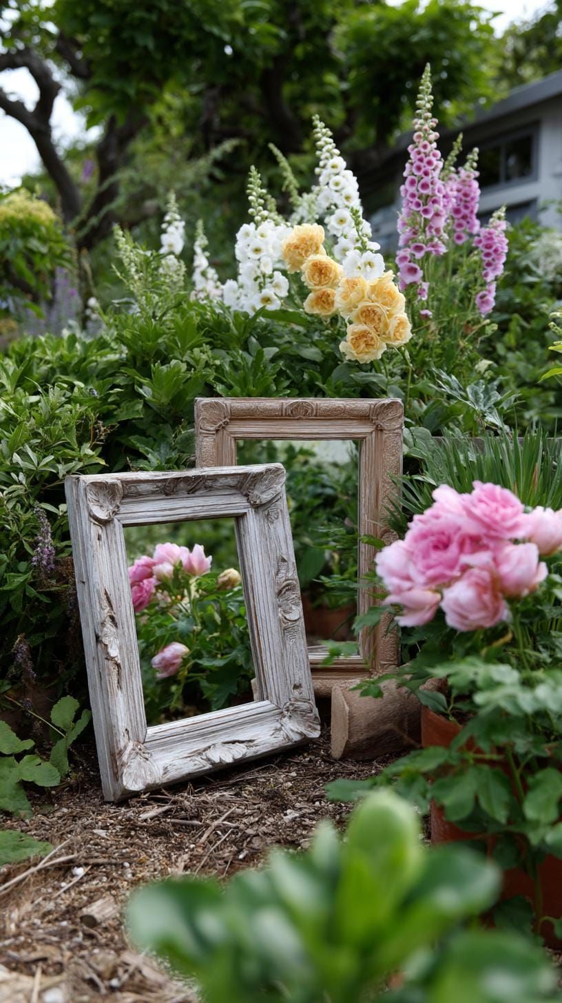 22. Worn Mirror Frame Surrounded by Cottage Foliage - photo 2