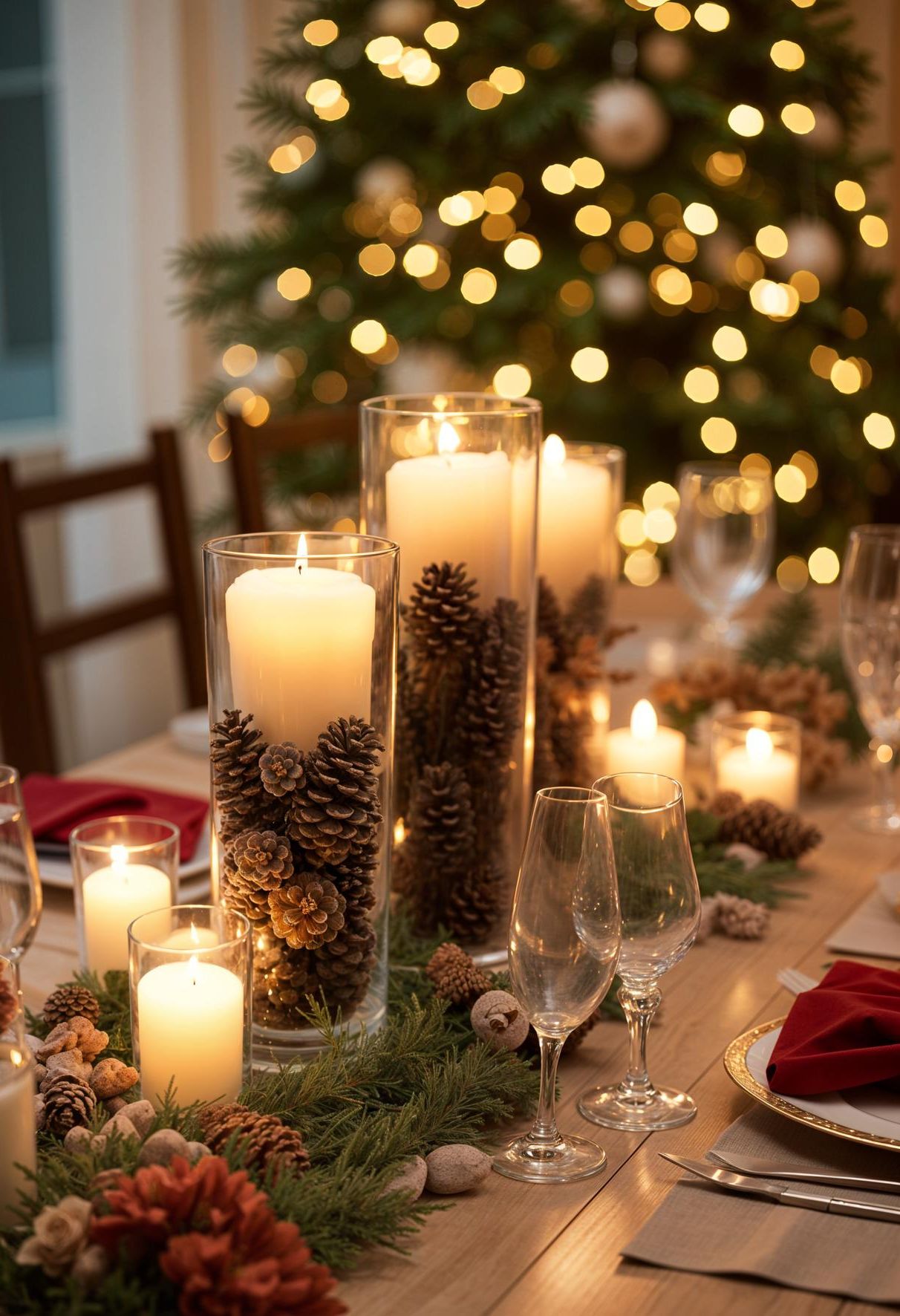 4. Warm Pine Cone Candle Centerpiece Ideas