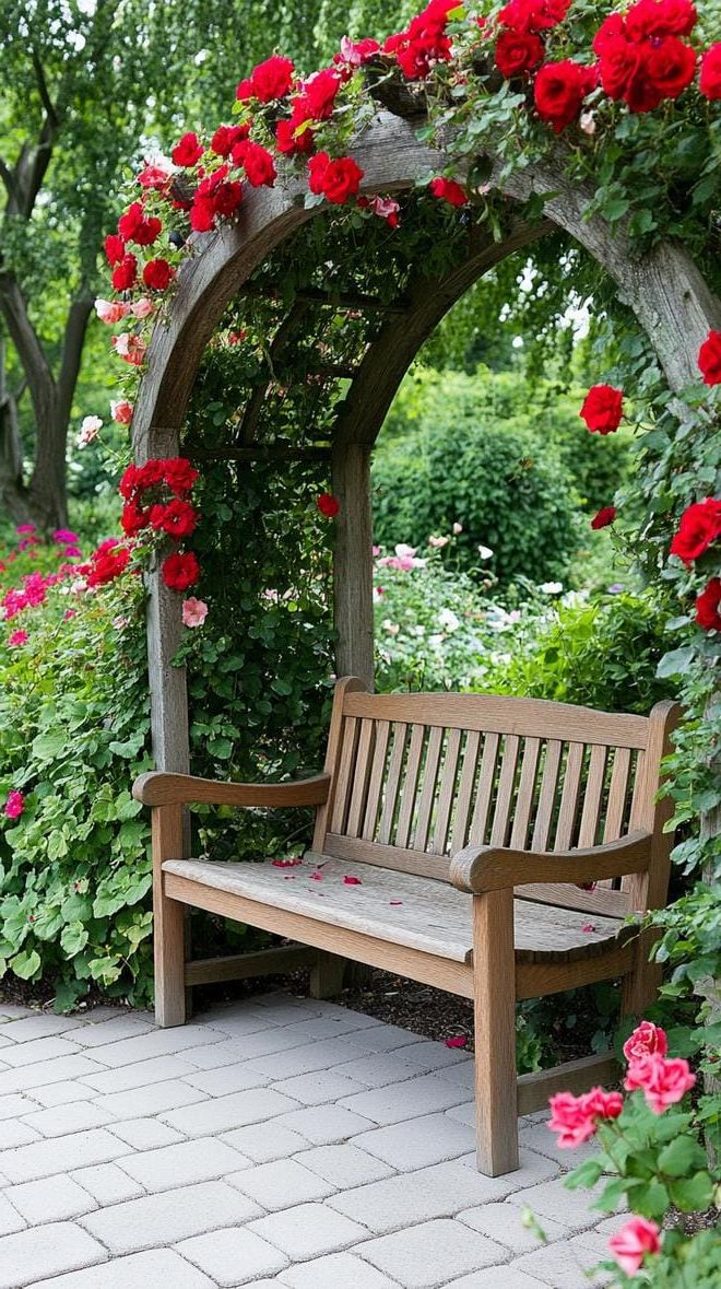 12. A Hidden Bench Nook Beneath a Flower Arch
