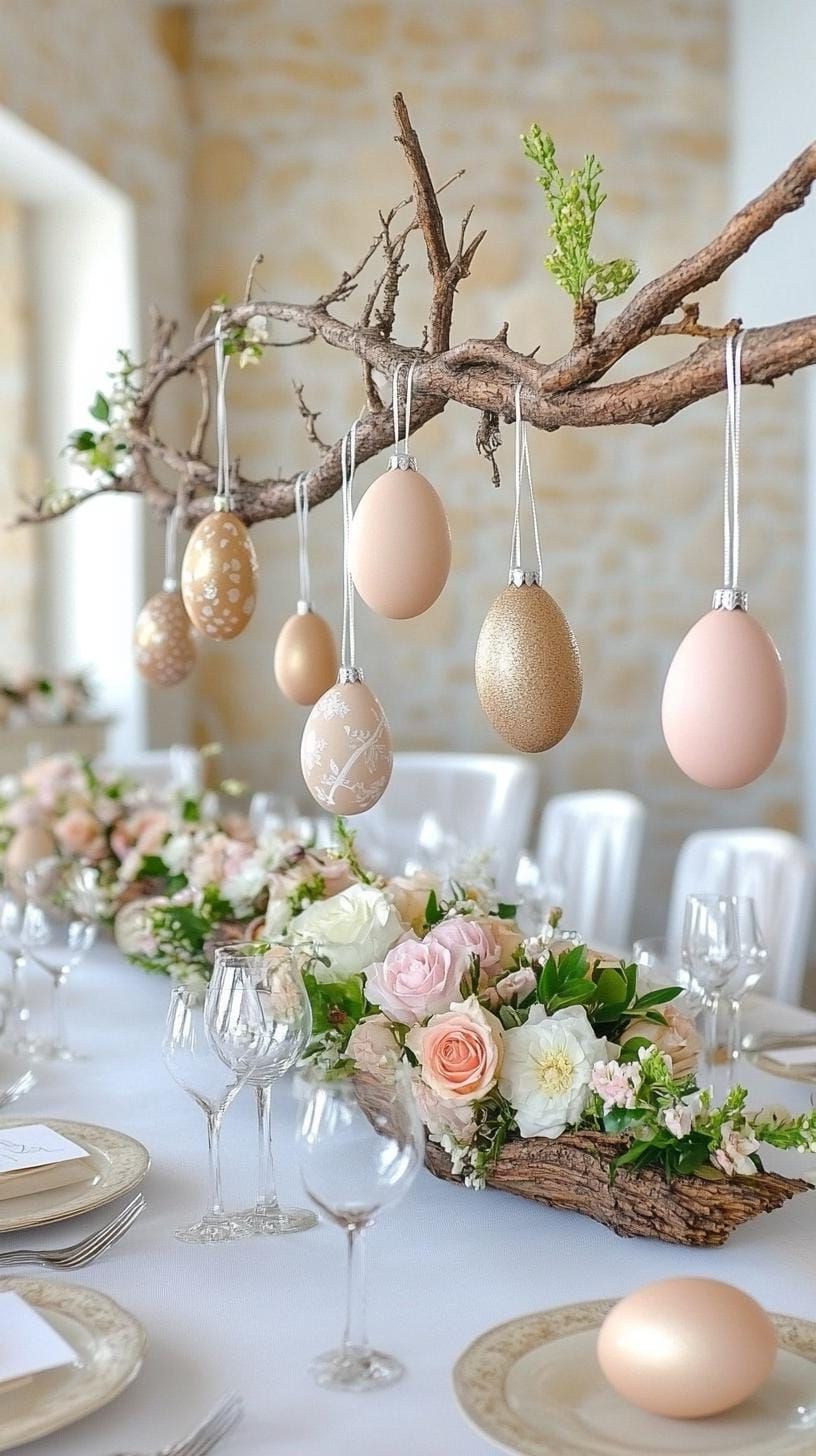 6. Rustic Tree Branch Centerpiece With Hanging Eggs - photo 3
