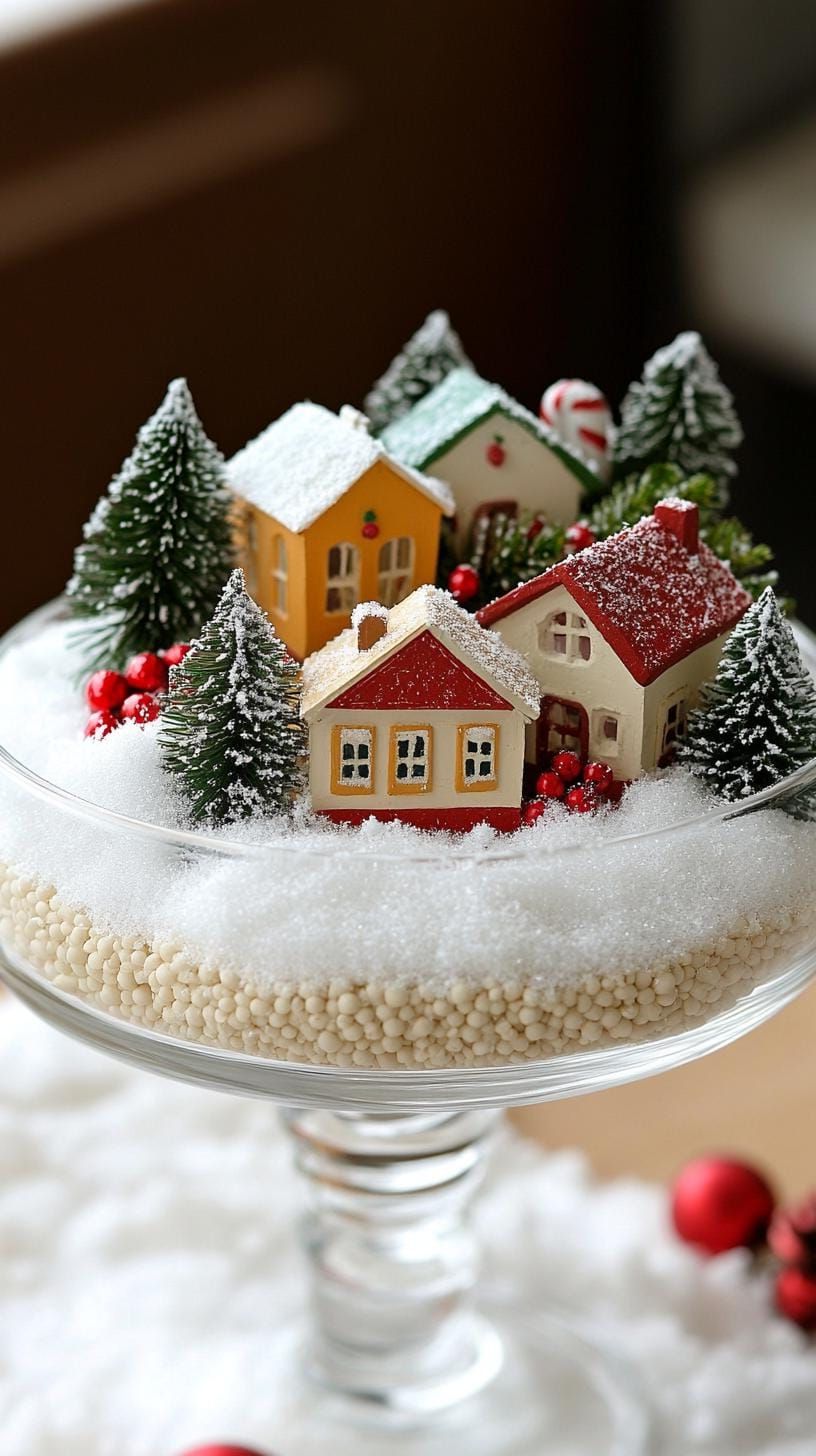 17. Glass Bowl of Faux Snow and Tiny Houses - photo 2