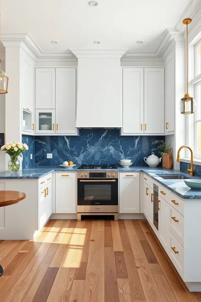 Blue Marble Countertops with Sage Details - photo 3