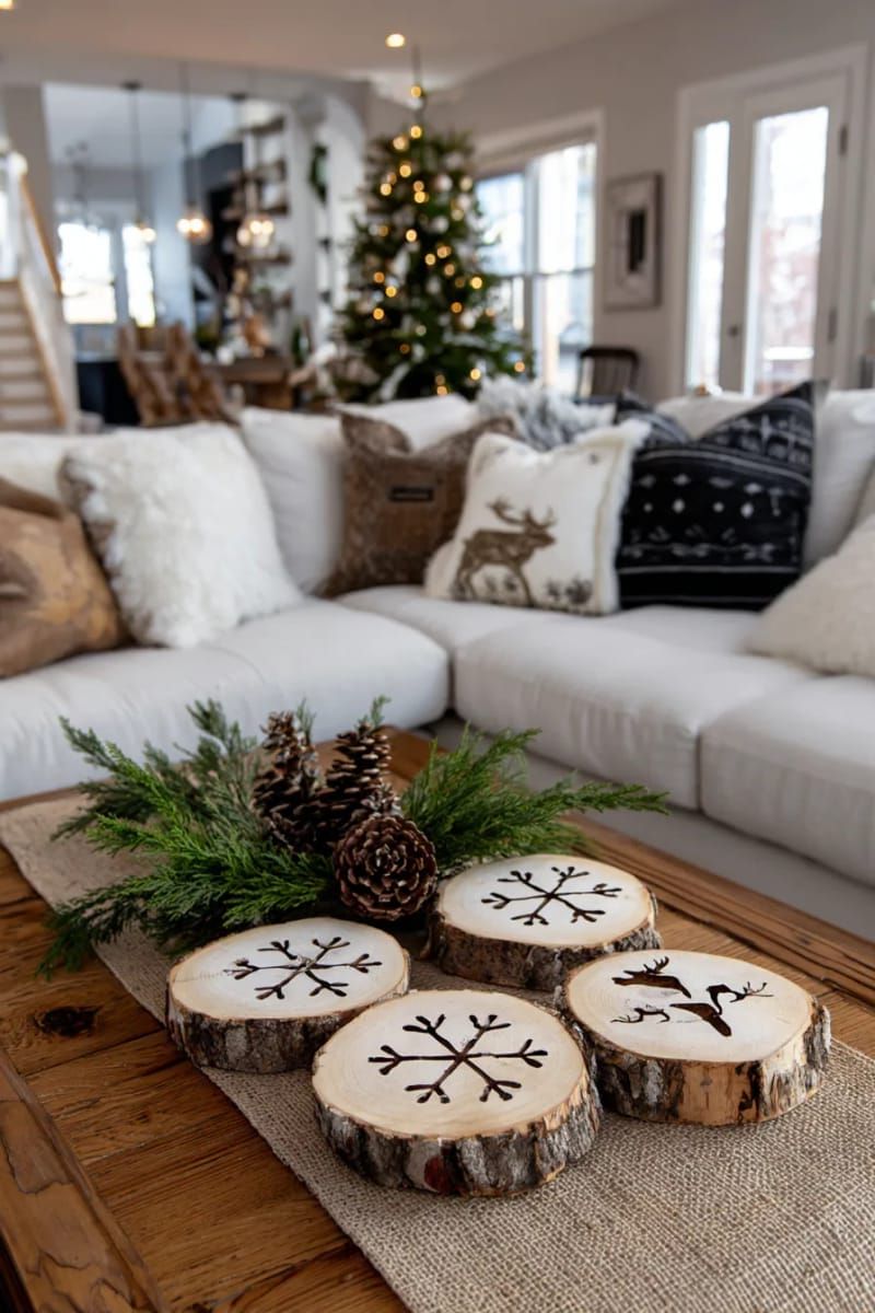 31. Stamped wood slice coasters with snowflakes and reindeer - photo 3