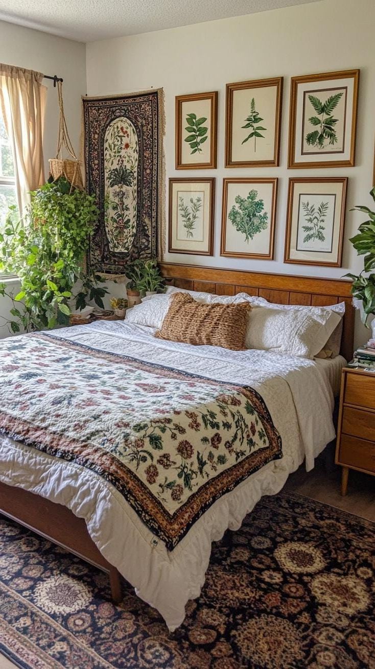 2. Victorian Botanical Prints Mixed With Rattan Wall Tapestries - photo 2
