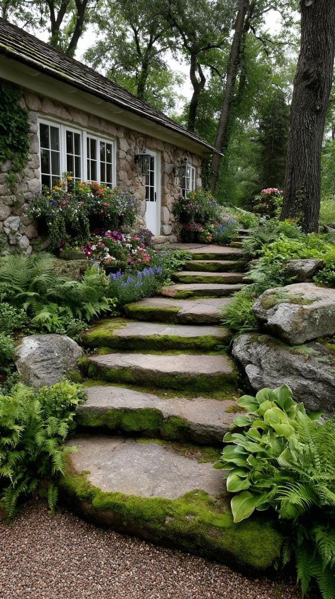 31. Shady Stone Steps Through Lush Planting