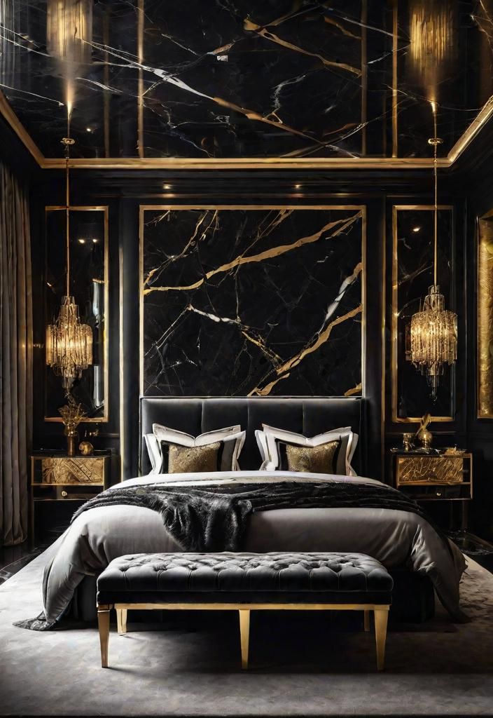 24. Black Marble Bedroom Luxury