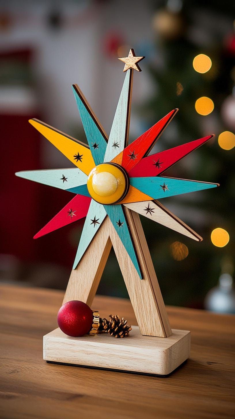 18. Starburst wooden centerpiece with colored panels