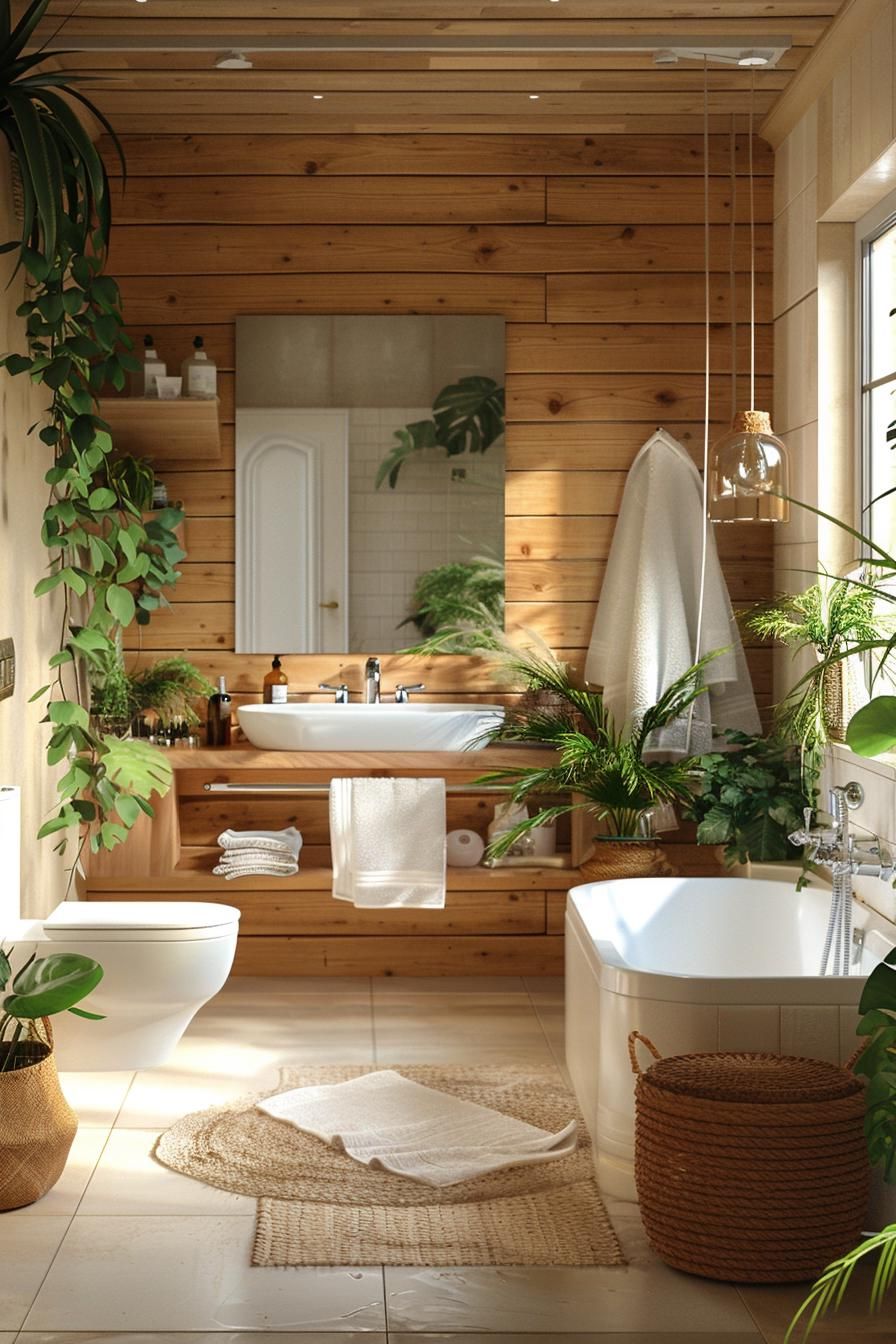 3. Earthy Bathroom Retreat with Shiplap Walls
