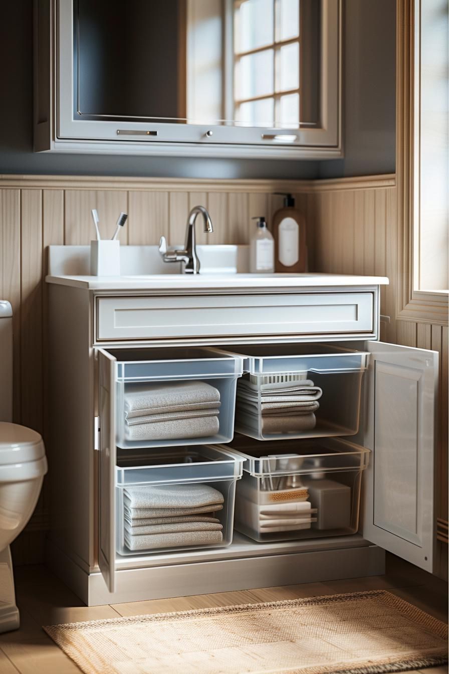 12. Stackable Bins for Bathroom Storage