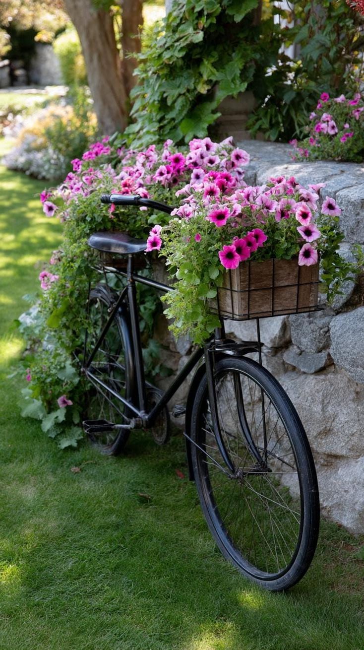 1. Turn an Old Bicycle Into a Flower Display