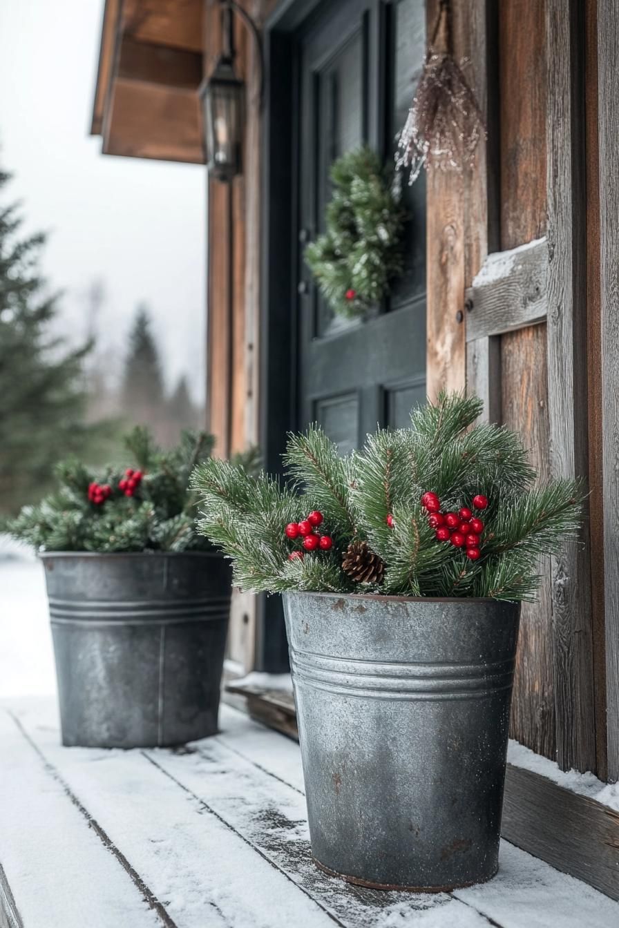 8. Galvanized Buckets Filled With Pine
