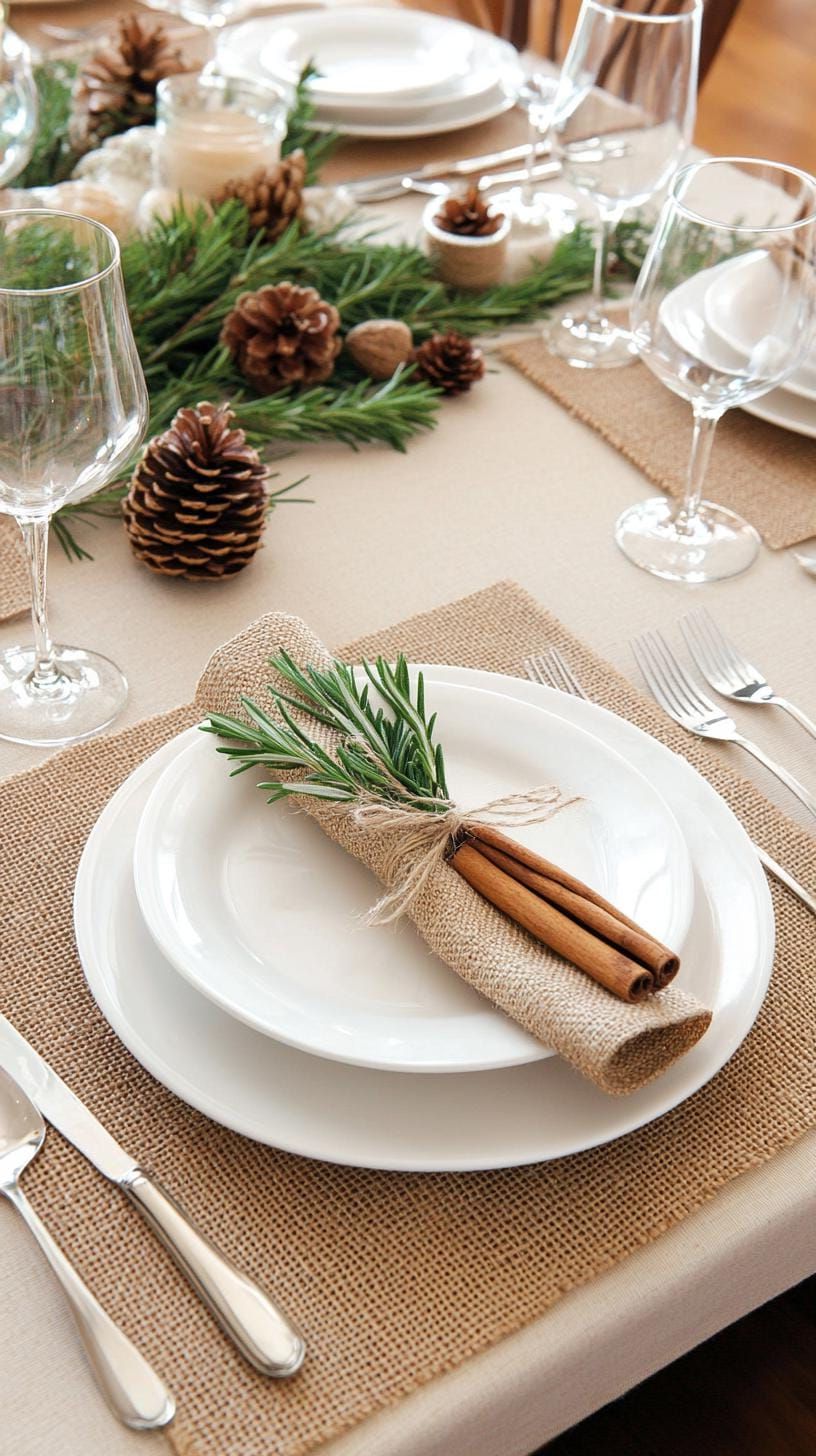 15. Rustic Chic Table with Burlap and Natural Elements