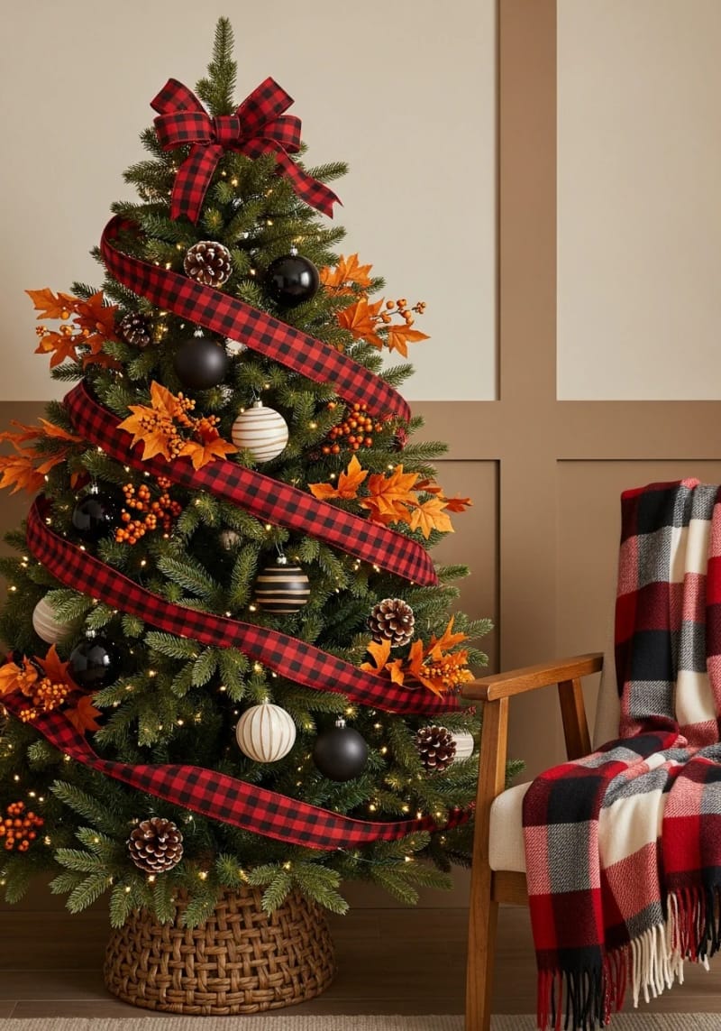 3. Buffalo Check Ribbon with Orange Foliage and Berries