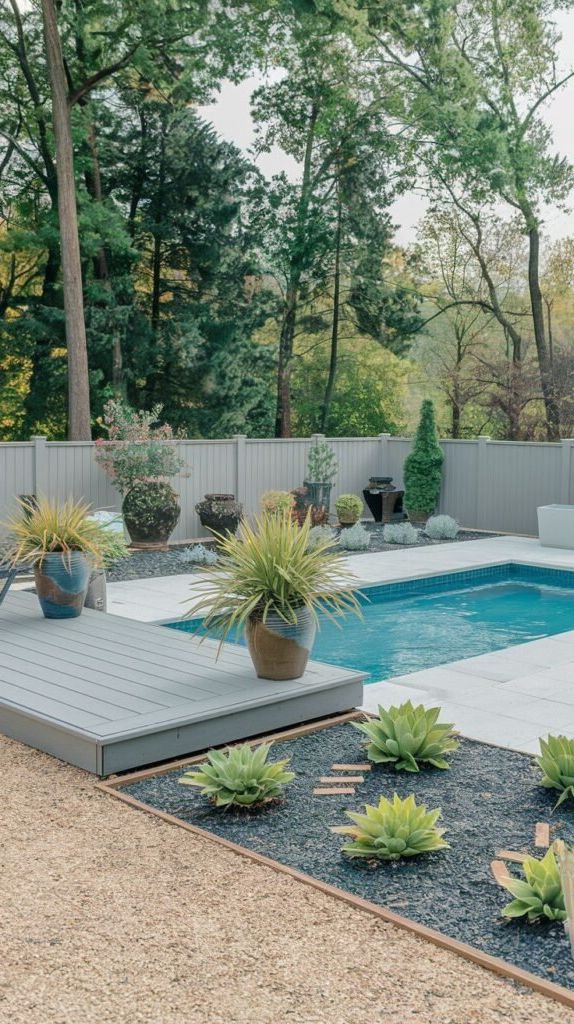 16. Rectangular Pool With Gravel Garden and Container Plants
