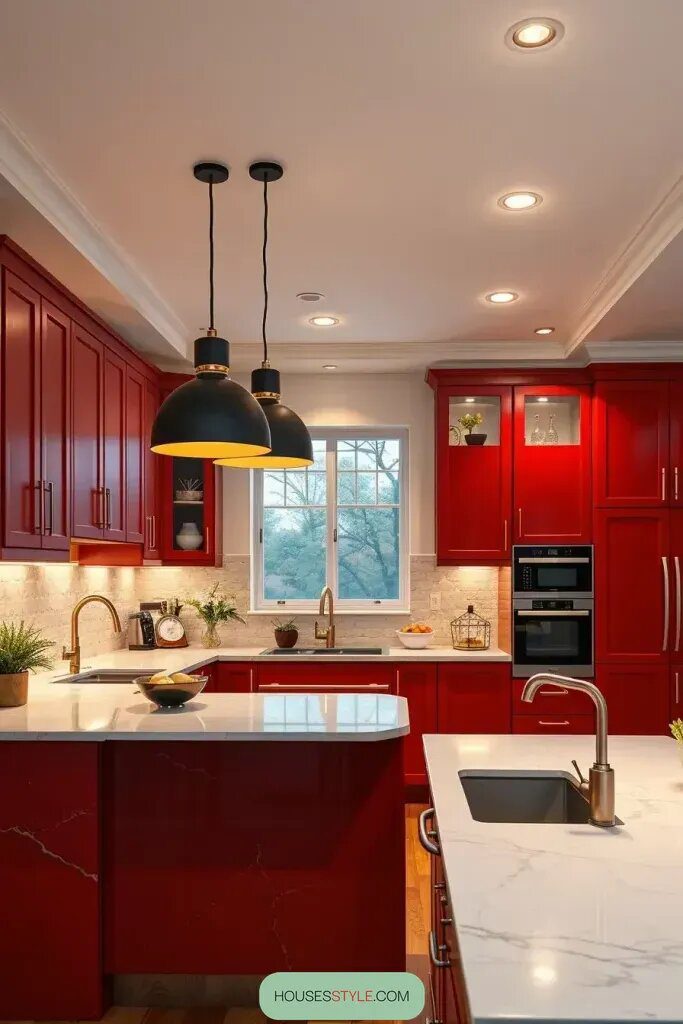 How Lighting Changes the Look of Red Cabinets