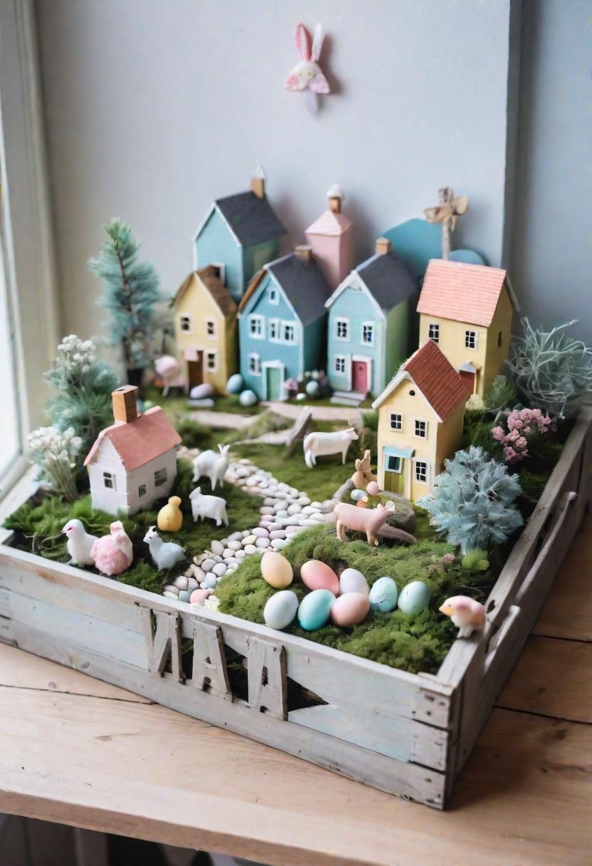 12. Easter Village in a Wooden Crate