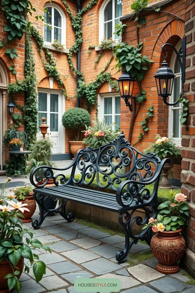 Wrought Iron Benches for Vintage Garden Style
