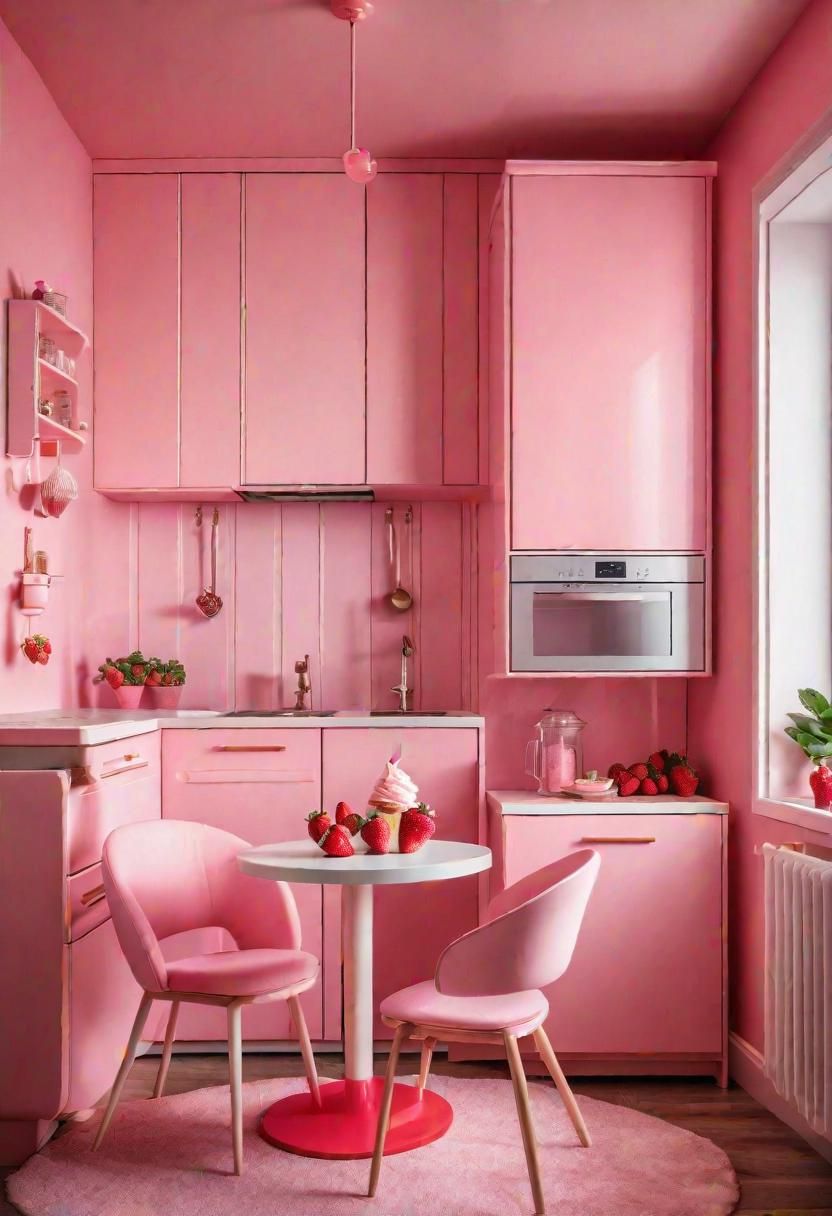 28. Strawberry Pink Kitchenette Bedroom Combo