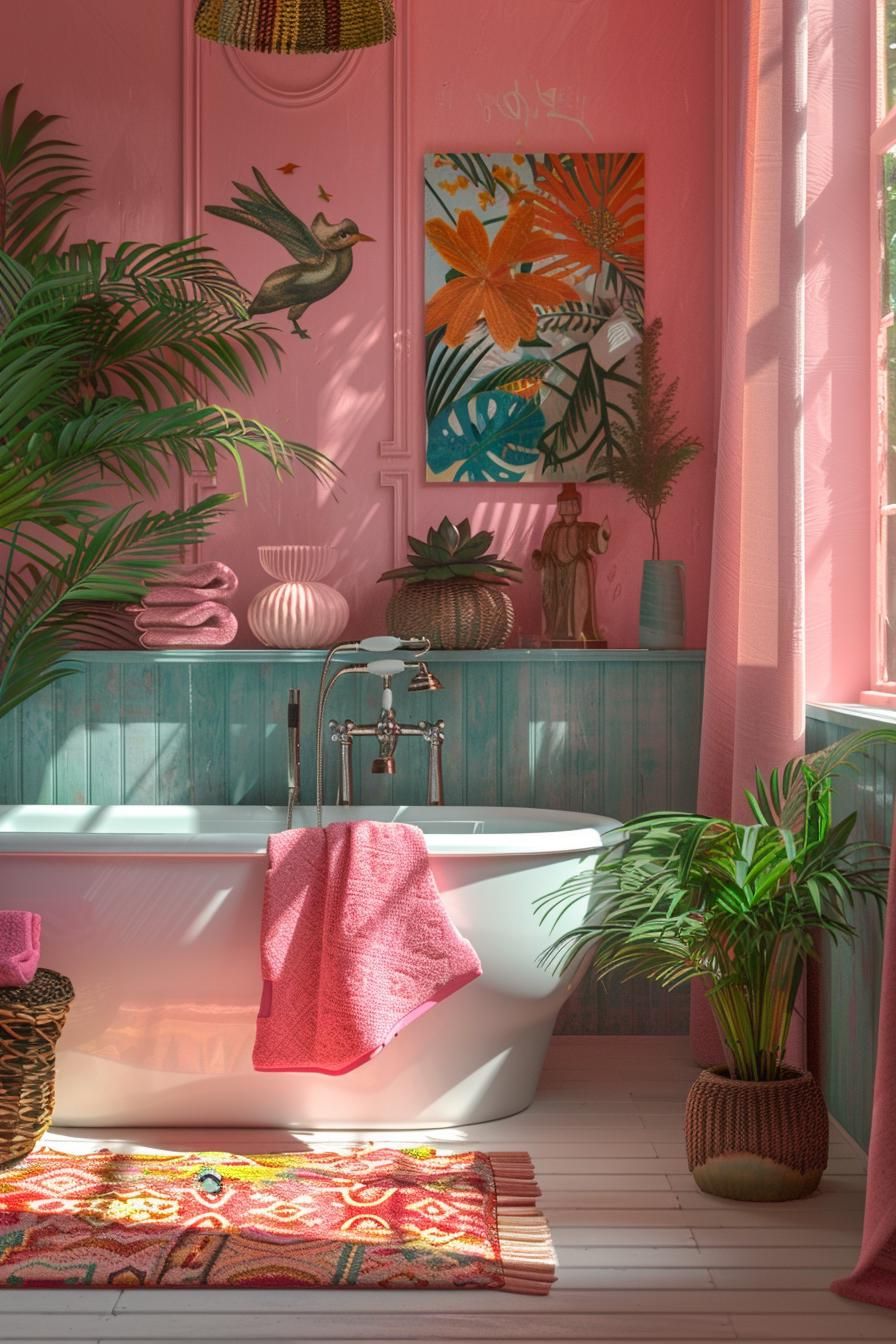 11. Playful Pink Boho Bathroom Style