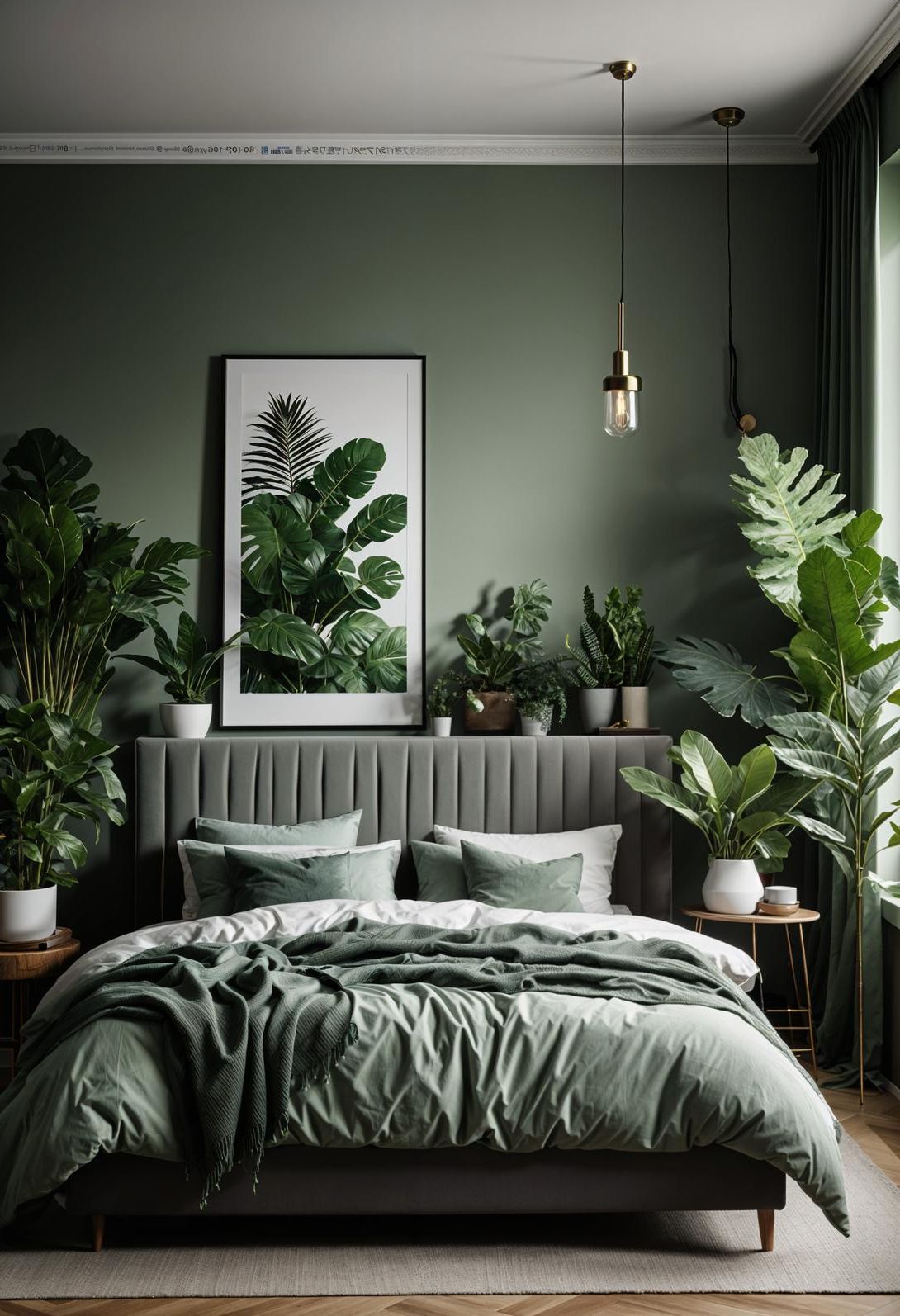 16. Grey Bedroom with Green Accents