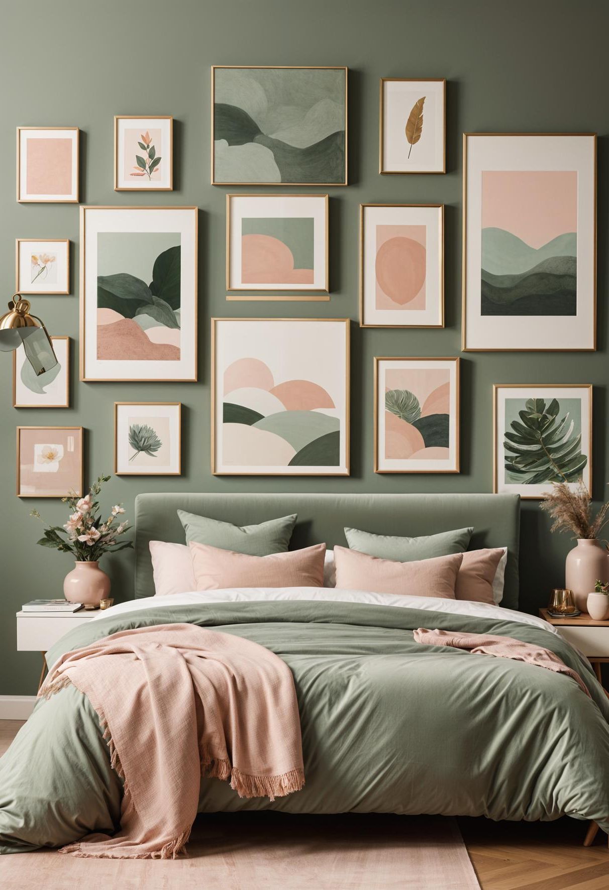 13. Sage and Blush Gallery Wall Ideas