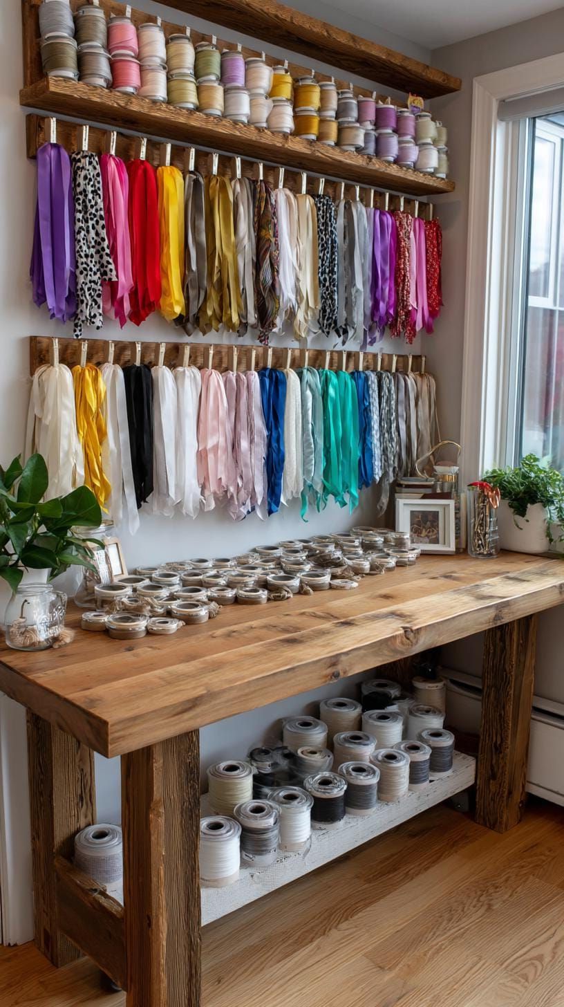 19. Ribbon Station With Wall-Mounted Hanging Rods