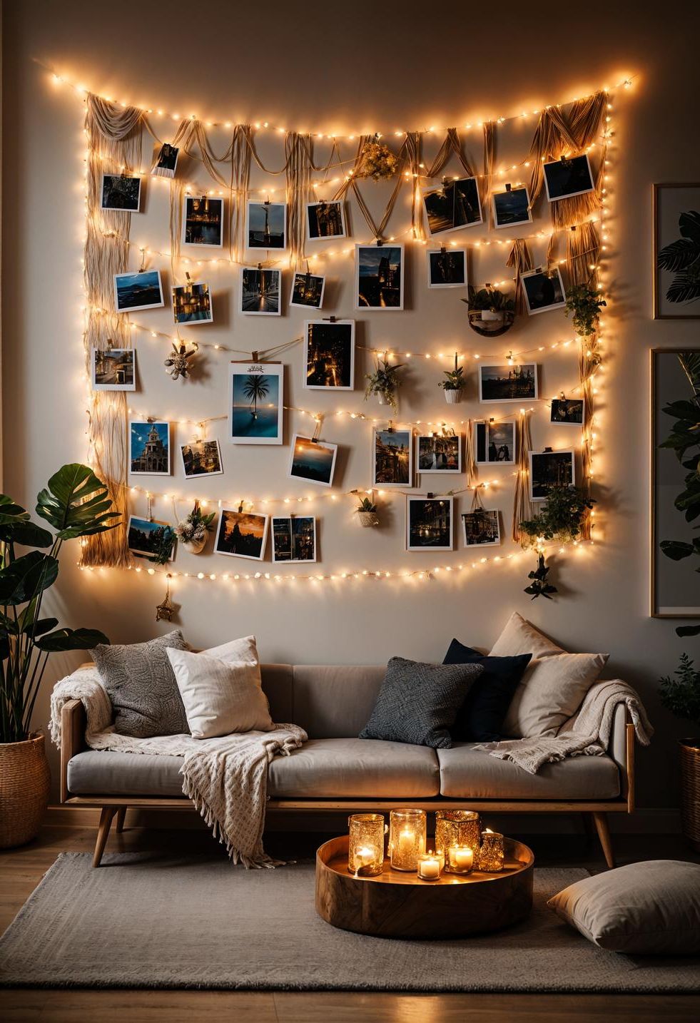 39. Fairy Light Photo Wall Montage - photo 2