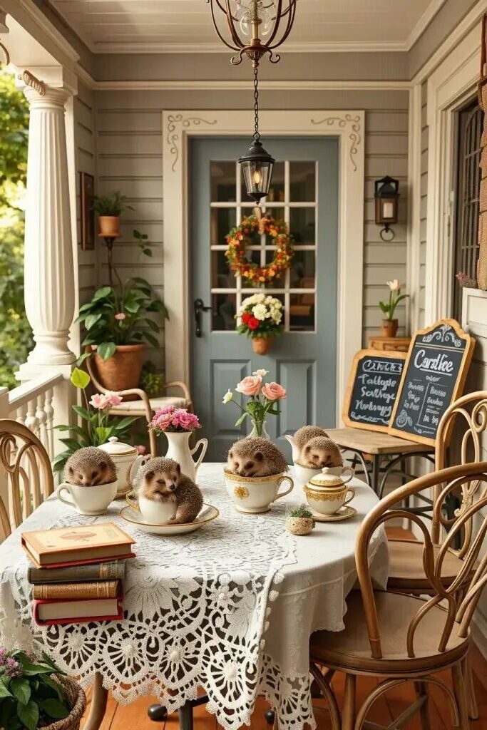 1. Cozy Hedgehogs Napping in Teacup Beds