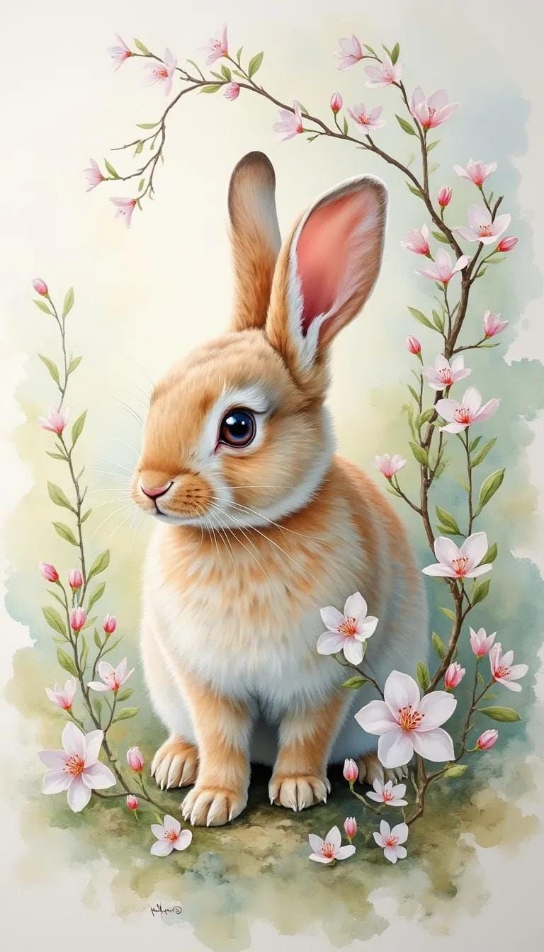 5. Watercolor Bunny With Spring Florals - photo 2