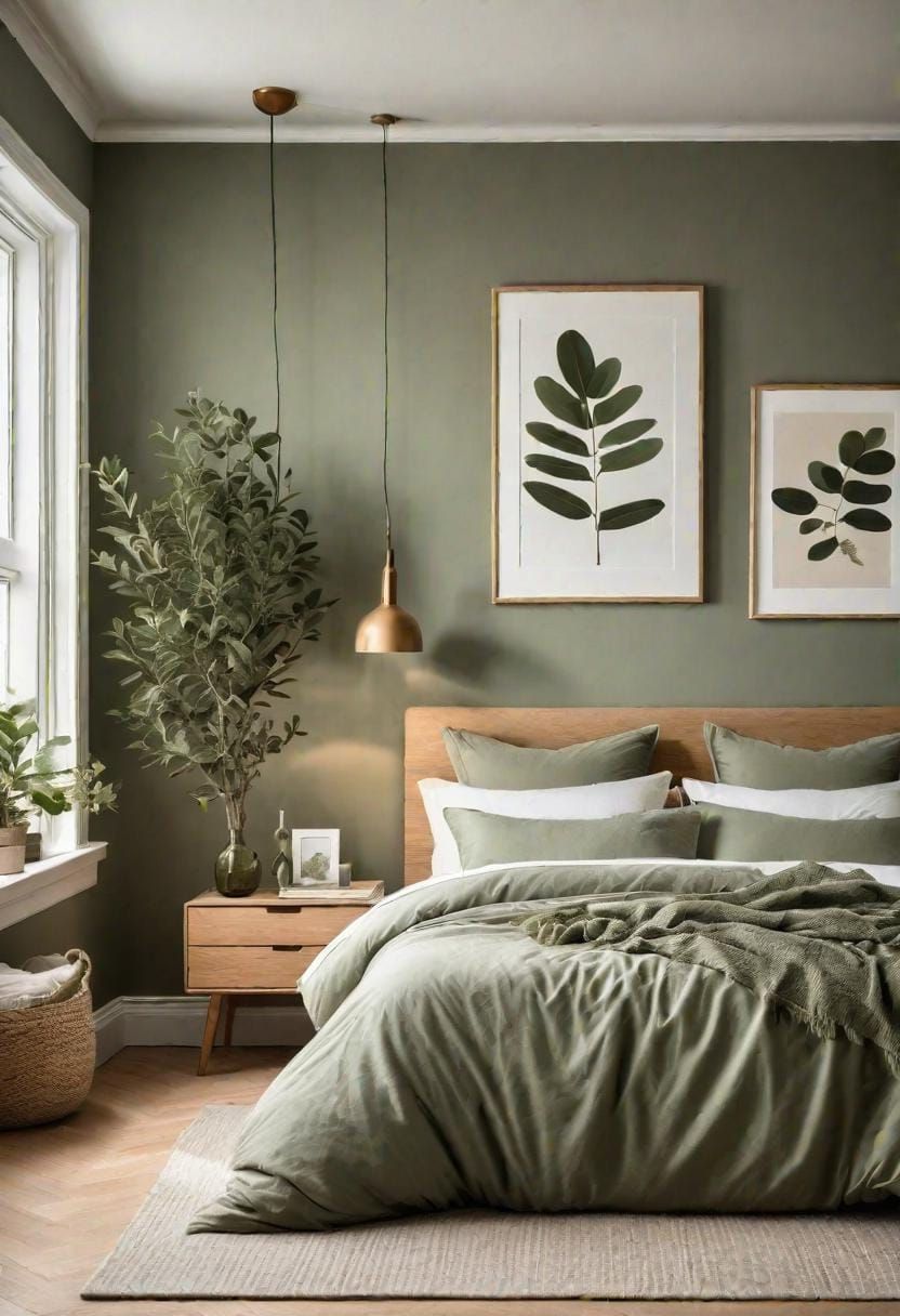 9. Scandinavian Bedroom with Sage Green Linens and Oak Floors - photo 4