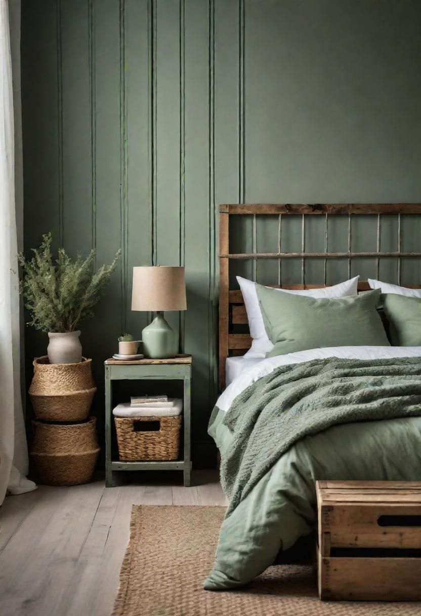 27. Sage Green Farmhouse Bedroom Design