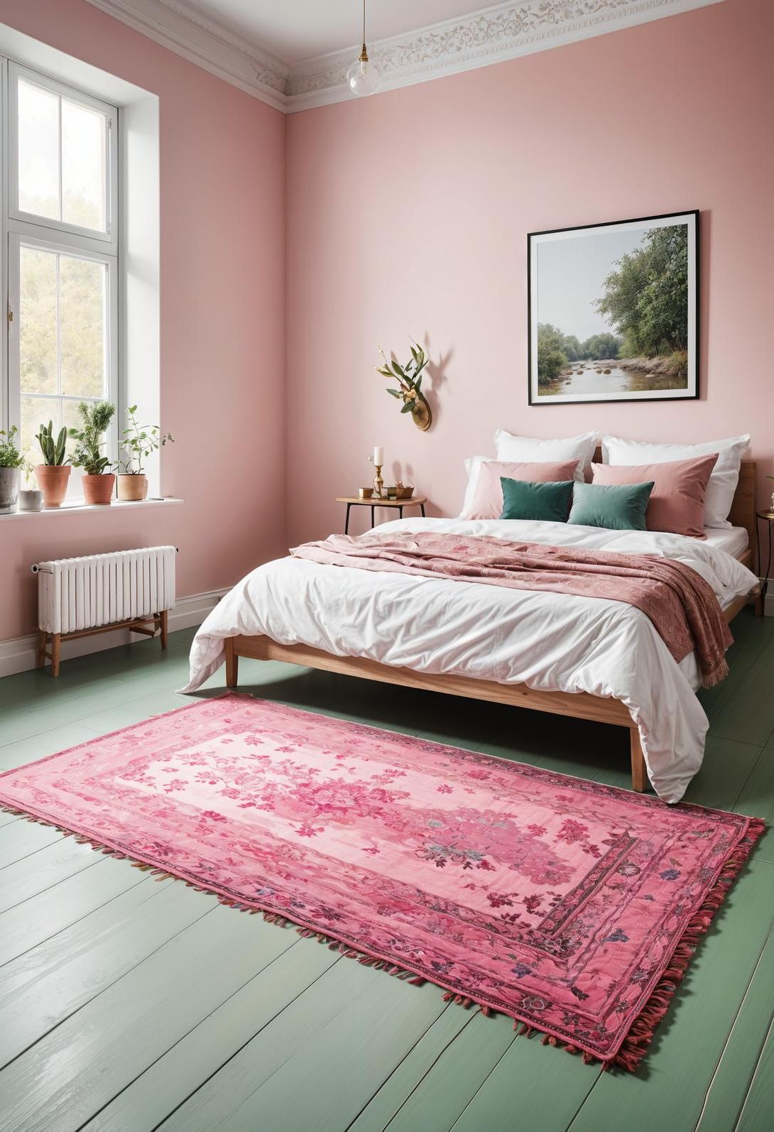 12. Pink Area Rugs on Sage Flooring