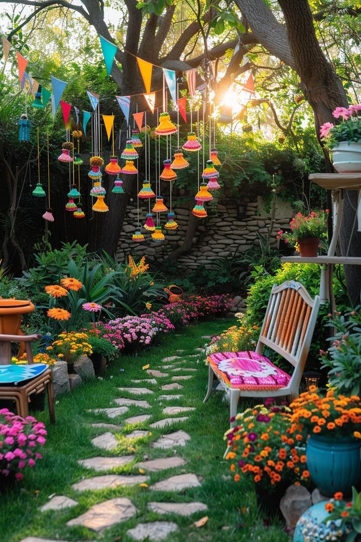 3. Colorful Tie-Dye Garden Flags