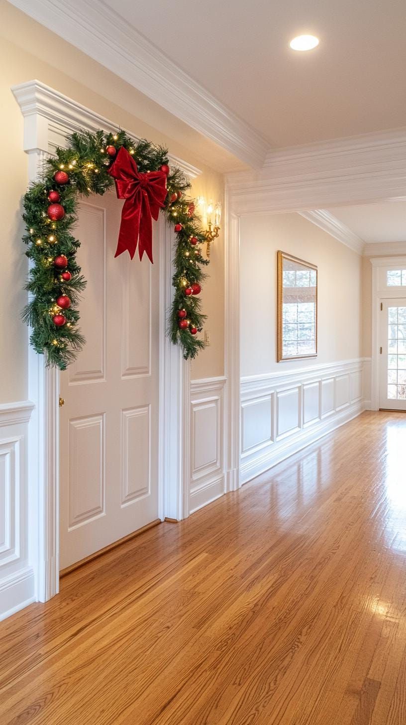 18. Classic garland and red bow on the doorframe - photo 2