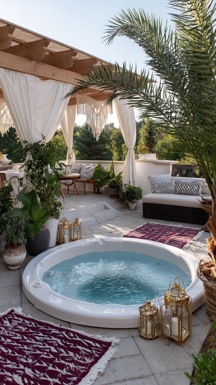 25. Boho hot tub retreat with rugs and lanterns - photo 3