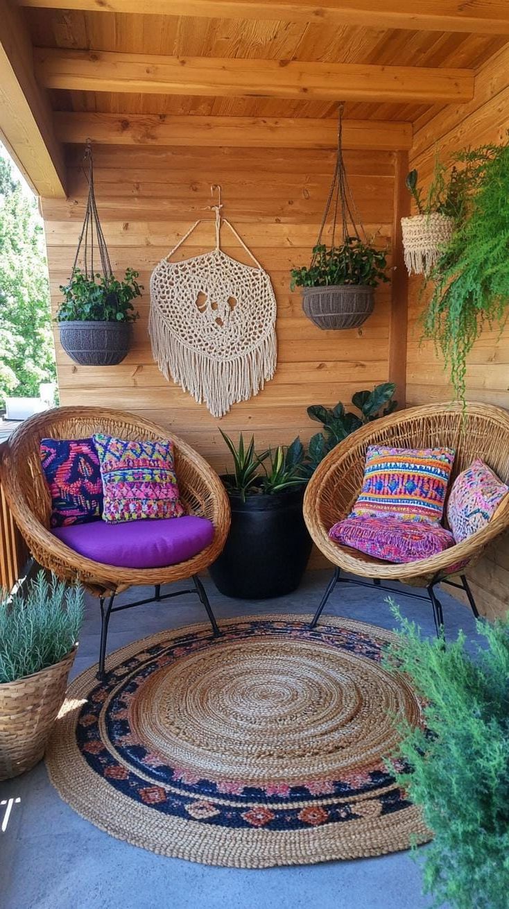 12. Small Patio Styled with Bold Boho Textiles